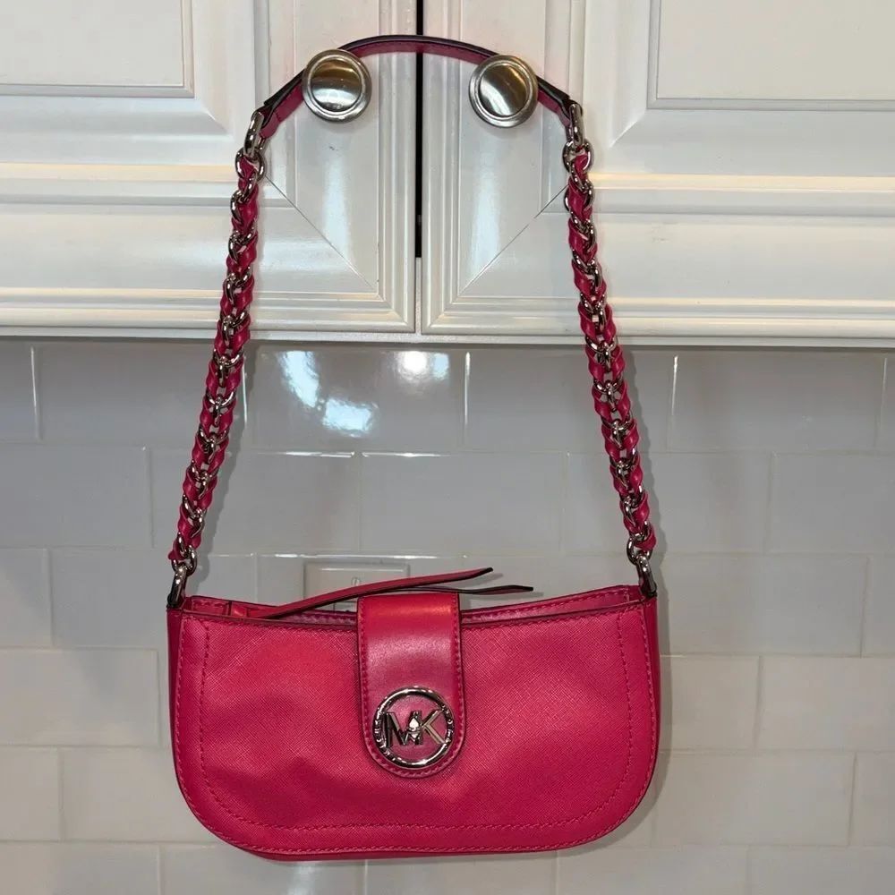 Michael Kors Pouchette Purse Shoulder Bag Designer Baguette Leather Like New